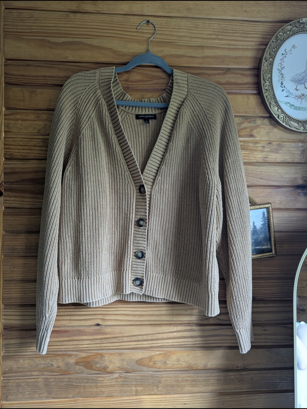 Banana Republic Ribbed Button-Front Cardigan - Camel Brown